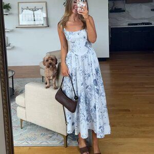 Reformation Balia Linen Dress Refresh Blue Floral